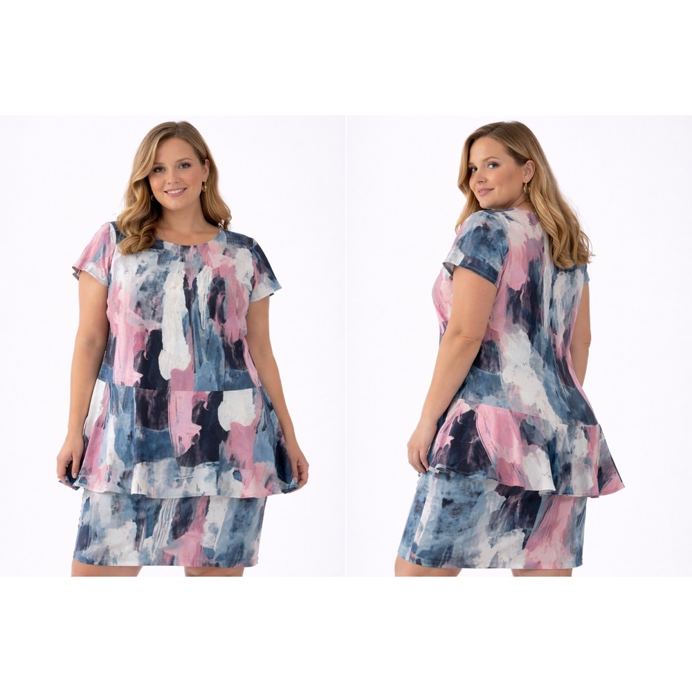 Mossimo Womens Skirt Set Size XXL Blue Pink Peplum Top Abstract Two Piece Chic
